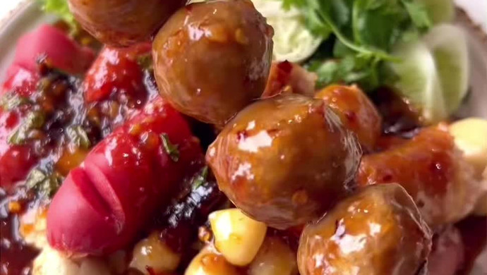 Thai snack grilled meatballs dipping sauce