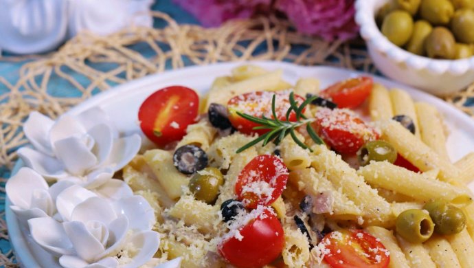 Pasta with olive cheese