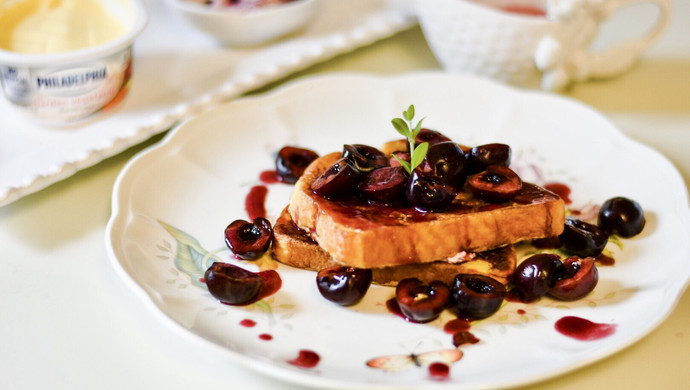Breakfast with cherry French toast