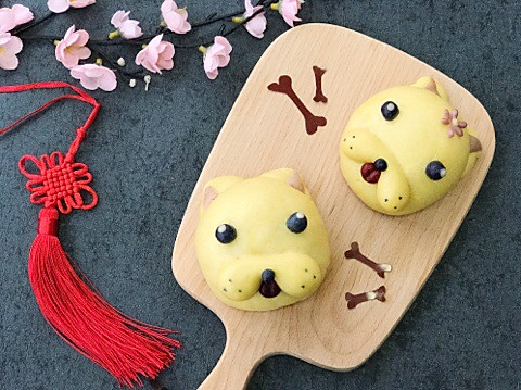 New Year's Annunciation Year of the Dog Good Luck French Bulldog steamed buns